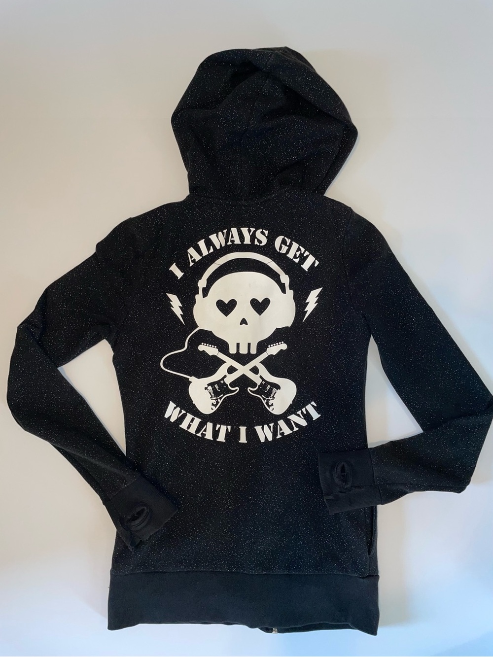 Abbey Dawn Avril Lavigne Y2K Glitter Skull Moto Zip Hoodie Emo Scene Goth Medium